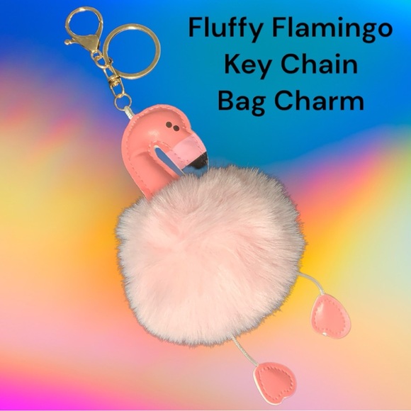 Fluffy Flamingo Key Chain Bag Charm - Picture 1 of 1
